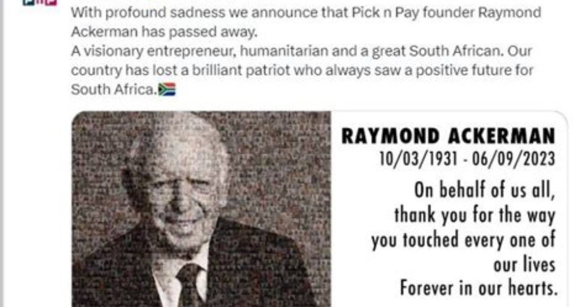 Raymond Ackerman Cause of Death: Pick N Pay Founder Illness